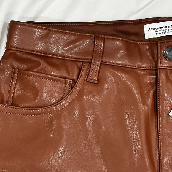 Abercrombie & Fitch 90s Sz 12 Brown Faux Leather Ultra High Rise NWT Pants - Picture 6 of 8